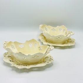 Pair of English Creamware Fruit Bowls and Stands
