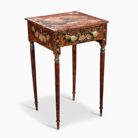 Federal Paint-Decorated Pine and Figured Maple Work Table