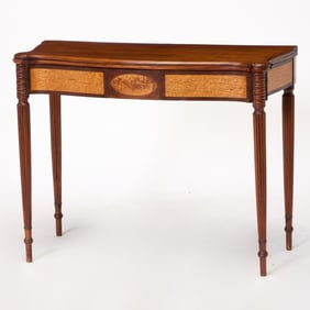 Federal Inlaid Mahogany and Bird's Eye Maple Serpentine Games Table