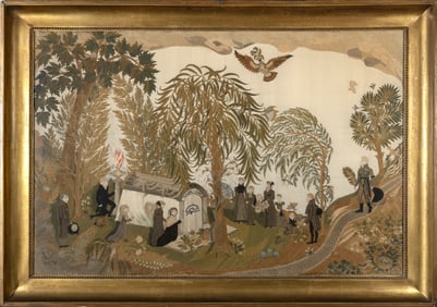 French Silk Needlework Mourning Picture