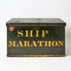 Painted Pine and Oak "SHIP MARATHON" Storage Box