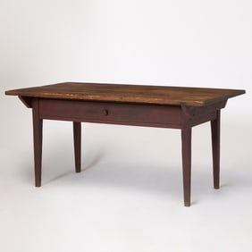 Red Painted Pine and Maple Kitchen Table