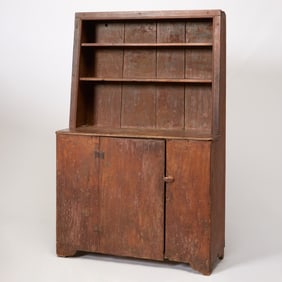 Red-painted Stepback Cupboard