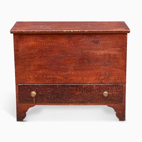 Diminutive Paint-decorated Pine Blanket Chest over Drawer