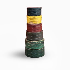 Six Painted Bentwood Lapped Seam Boxes