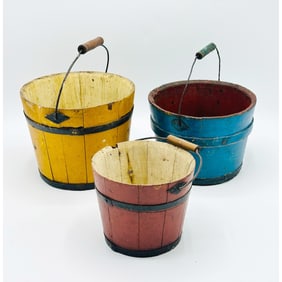 Group of Three Painted Pails