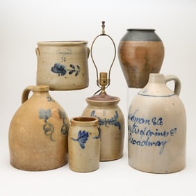 Group of Seven Salt-Glazed Stoneware Table Articles