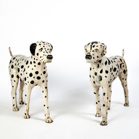 Pair of Cast Iron Painted Dalmatian Dog Figures