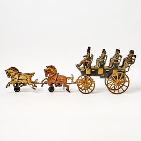Hubley Painted Cast Iron Four Horse-drawn Four-seat Brake