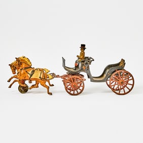Pratt & Letchworth Painted Cast Iron Horse-drawn Barouche Toy