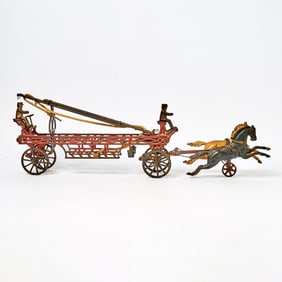 Ives Painted Cast Iron Horse-drawn Fire Aerial Ladder Truck