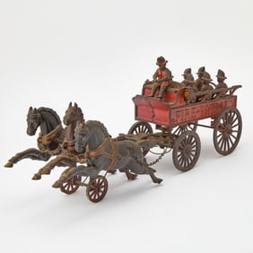 Ives Painted Cast Iron Three Horse-drawn “FIRE PATROL” Wagon Toy