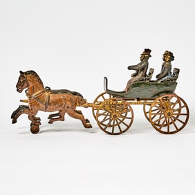 Painted Cast Iron Horse-drawn Buggy Toy
