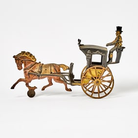 Painted Cast Iron Hackney Horse-drawn Hansom Cab Toy