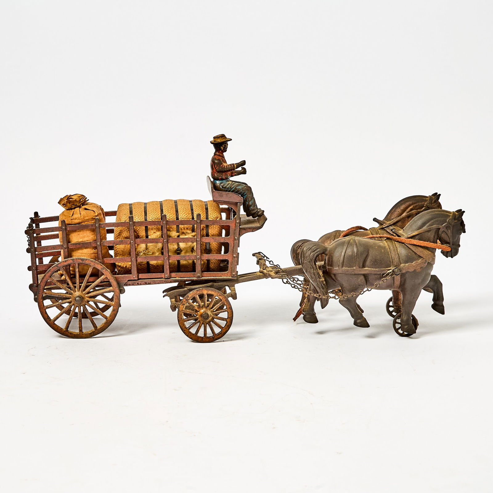 Painted Cast Iron Horse-drawn Dray Wagon Toy (1 of 5)