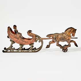 Painted Cast Iron Two Horse-drawn Sleigh