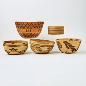 Five Native American Woven Baskets