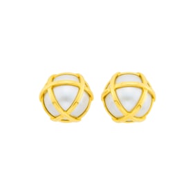 Verdura Pair of Gold and Mabé Pearl 'Caged' Earclips