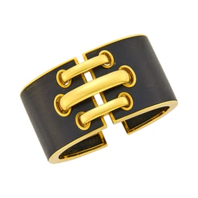 David Webb Gold and Wood 'Shoelace' Cuff Bangle Bracelet
