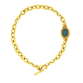 Barry Kieselstein-Cord Gold and Bloodstone Intaglio Link Toggle Necklace