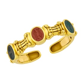 Barry Kieselstein-Cord Gold and Hardstone Intaglio Bangle Bracelet