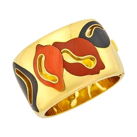 Tiffany & Co. Gold, Coral, Jasper and Black Jade Cuff Bangle Bracelet