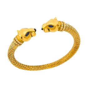 Cartier Gold, Sapphire and Diamond Panther Bangle Bracelet, France