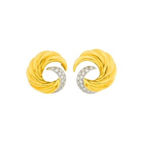 Verdura Pair of Gold, Platinum and Diamond 'Swirl' Earclips