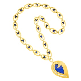 Péry et Fils Gold, Lapis and Diamond Pendant-Necklace/Bracelet Combination