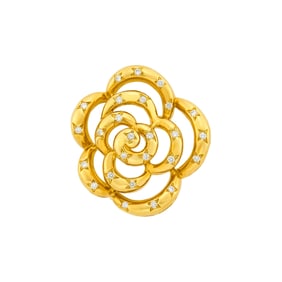 Van Cleef and Arpels Gold and Diamond 'Camellia' Clip-Brooch