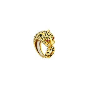 David Webb Gold, Black Enamel and Ruby Panther Ring