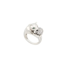 Jacques Cartier White Gold, Diamond and Black Enamel Panthère Ring, France