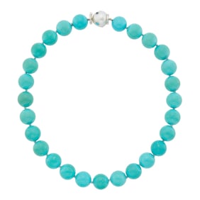 Seaman Schepps Turquoise Bead Necklace with White Gold, South Sea Cultured Pearl, Colored Stone and