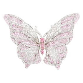 White Gold, Fancy Intense Pink Diamond, Diamond and Pink Diamond 'En Tremblant' Butterfly Brooch