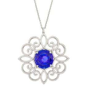 Tiffany & Co. Platinum, Tanzanite and Diamond 'Legacy Collection' Pendant with Chain Necklace