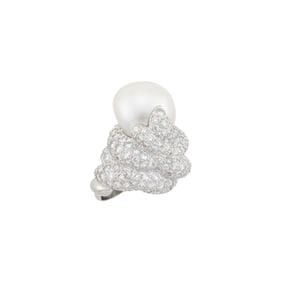 David Webb Platinum, Baroque South Sea Cultured Pearl and Diamond Ring