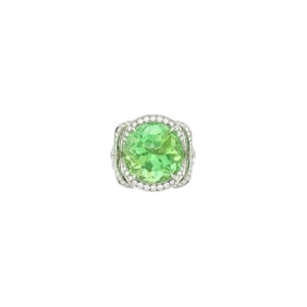 Tiffany & Co. Platinum, Sea Green Tourmaline and Diamond 'Ribbon' Ring