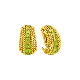 Verdura Pair of Gold and Peridot J-Hoop Earclips