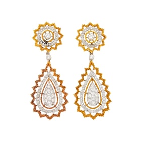 Buccellati Pair of Two-Color Gold and Diamond Pendant-Earrings and Convertible Pendant-Necklace and