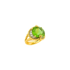 Verdura Gold, Platinum, Peridot and Diamond Ring
