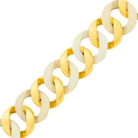 Verdura Gold and White Cacholong 'Curb-Link' Bracelet
