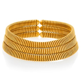Three Row Gold Snake Link Choker Necklace