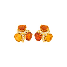 Verdura Pair of Gold, Multicolored Citrine and Diamond 'Three Stone' Earclips