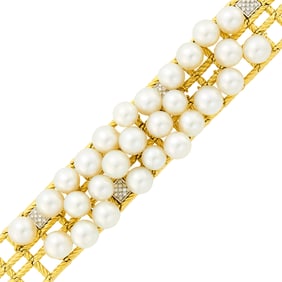 David Yurman Two-Color Gold, South Sea Cultured Pearl and Diamond Bracelet