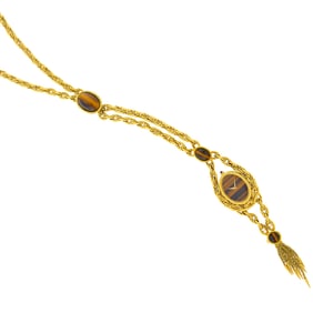 Piaget Long Gold and Tiger's Eye Pendant-Watch Chain Necklace/Bracelet Combination, Ref. 9862 P 65