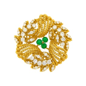 Gold, Emerald and Diamond Wreath Brooch