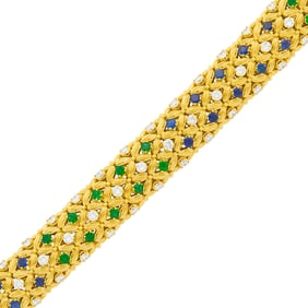 Cartier Gold, Diamond, Sapphire and Emerald Bracelet