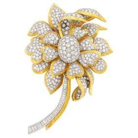 Gold, Platinum and Diamond Flower Clip-Brooch