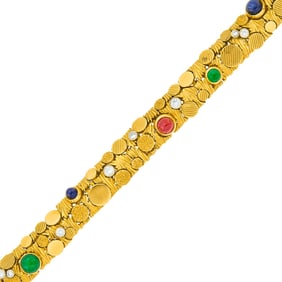 Cartier Gold, Cabochon Colored Stone and Diamond Bracelet