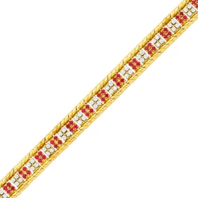 Verdura Gold, Ruby and Diamond 'Ribbon' Bracelet